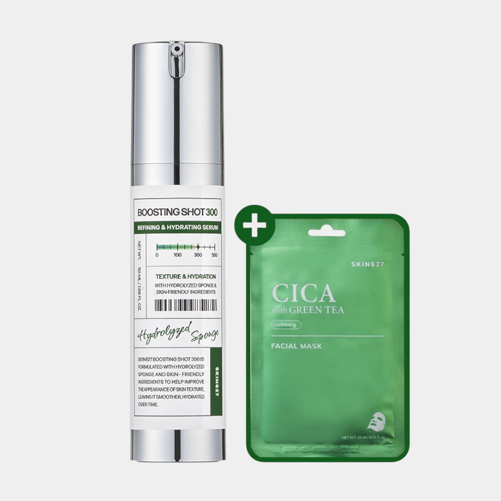 SKIN627-boosting-shot-300-sheet-mask-cica-koreatika-kallintika-kskin-1 Boosting Shot 300 50ml & CICA Sheet Mask – SKIN627 - Image 1